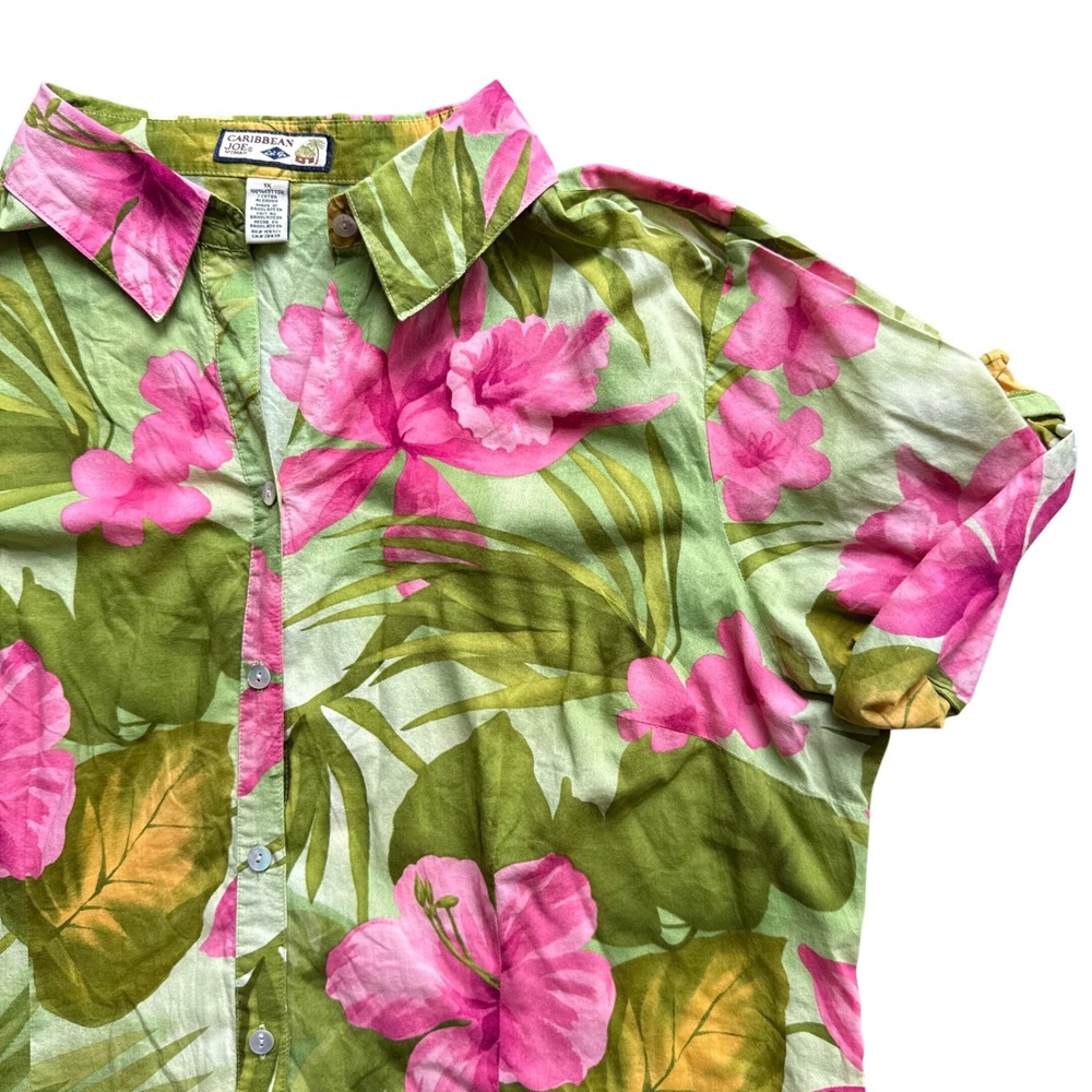 Tropical Hawaiian Shirt Women's Caribbean Joe Cotton Floral Button Front 1X